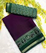 Purple print dola silk with pen kalamkari design saree work mill print saree with blouse