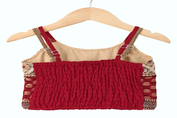 woven brocade sleeveless embellished top with printed lehenga-red & green 4