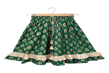 woven brocade sleeveless embellished top with printed lehenga-red & green 5