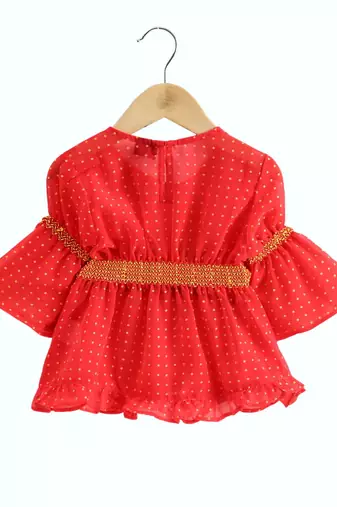 woven georgette 3/4th sleeves all over printed top with printed sharara-coral & yellow