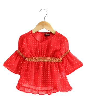 woven georgette 3/4th sleeves all over printed top with printed sharara-coral & yellow 4