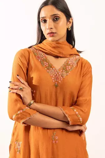 Rust orange rangoon bail suit set with duppata