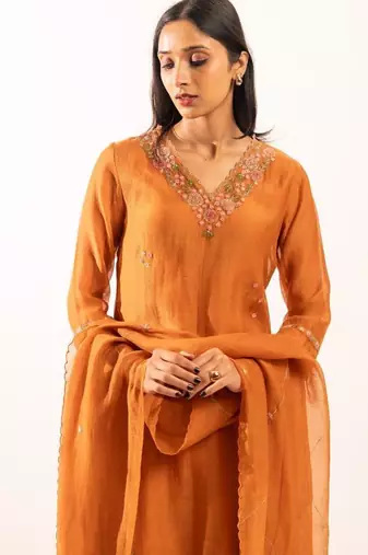 Rust orange rangoon bail suit set with duppata