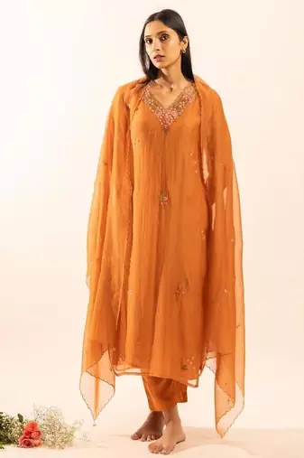 Rust orange rangoon bail suit set with duppata