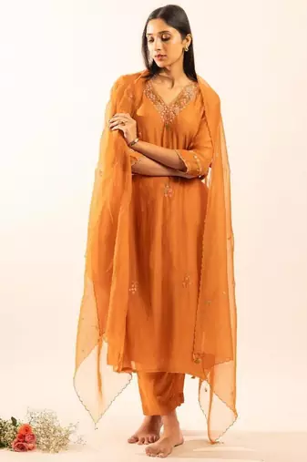 Rust orange rangoon bail suit set with duppata
