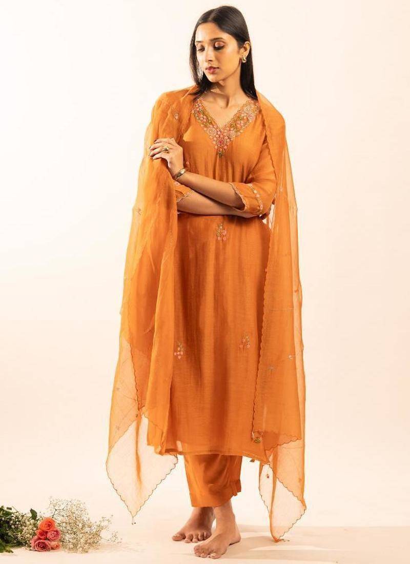Rust orange rangoon bail suit set with duppata