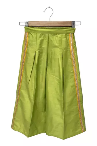 woven chanderi sleeveless solid top with  palazzo-coral  & limegreen