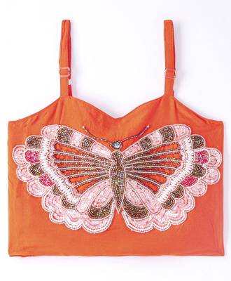 woven sleeveless placement embroidered top with printed sharara-orange & pink 2