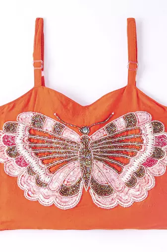 woven sleeveless placement embroidered top with printed sharara-orange & pink