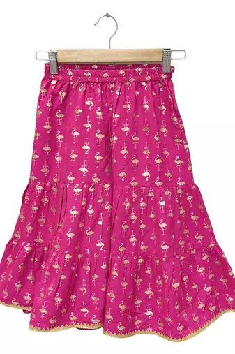 woven sleeveless placement embroidered top with printed sharara-orange & pink