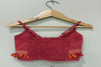 woven cotton sleeveless striped top with printed lehenga-pink & green 4