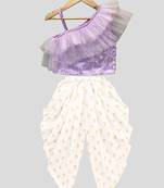 woven  sleeveless solid top with printed dhoti-lavender & offwhite