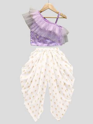 woven  sleeveless solid top with printed dhoti-lavender & offwhite 2