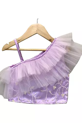 woven  sleeveless solid top with printed dhoti-lavender & offwhite