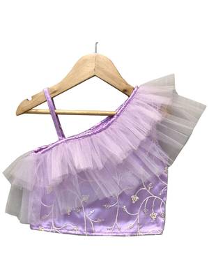 woven  sleeveless solid top with printed dhoti-lavender & offwhite 4
