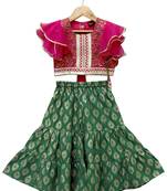 woven brocade half sleeves embellished top with printed sharara-pink & green