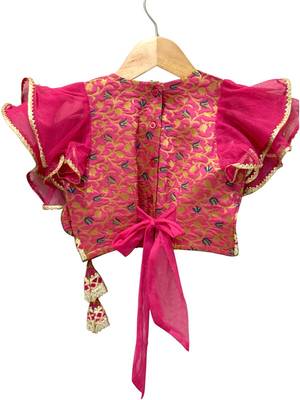 woven brocade half sleeves embellished top with printed sharara-pink & green 4