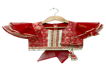 Elaisha woven brocade half sleeves embellished top with palazzo-red 2