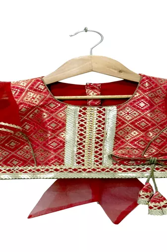 Elaisha woven brocade half sleeves embellished top with palazzo-red