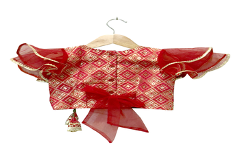 Elaisha woven brocade half sleeves embellished top with palazzo-red 3