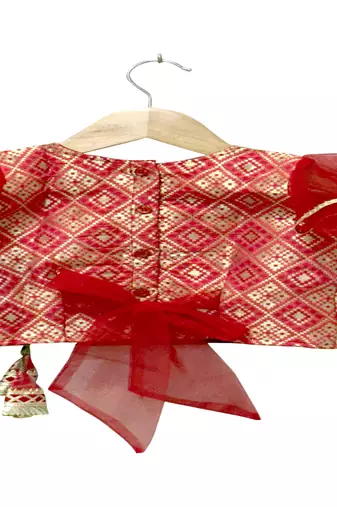 Elaisha woven brocade half sleeves embellished top with palazzo-red