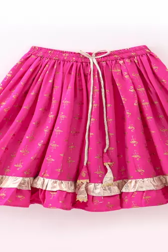 woven sleeveless embellished top with printed lehenga-white & pink