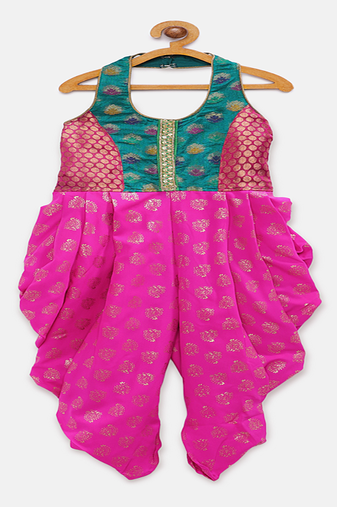 woven sleeveless embellished jumpsuit-pink& ramagreen