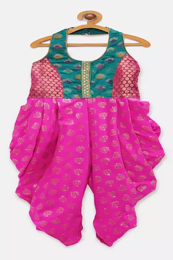 woven sleeveless embellished jumpsuit-pink& ramagreen