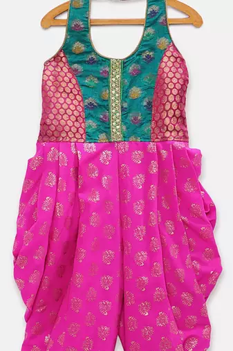 woven sleeveless embellished jumpsuit-pink& ramagreen