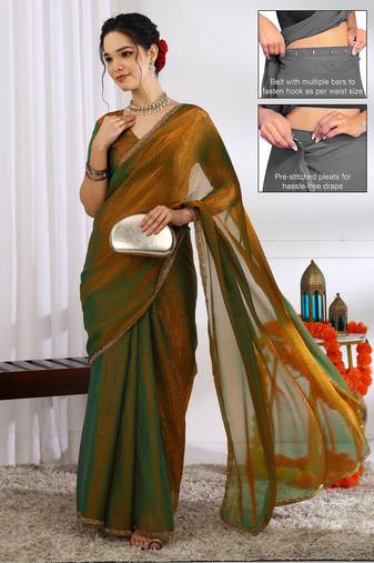 silk blend zari woven print ready to wear saree dark mustard