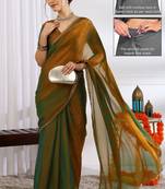 silk blend zari woven print ready to wear saree dark mustard
