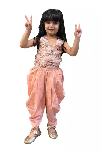 woven sleeveless embellished top with dhoti-peach