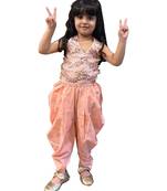 woven sleeveless embellished top with dhoti-peach