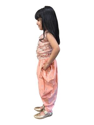 woven sleeveless embellished top with dhoti-peach 3
