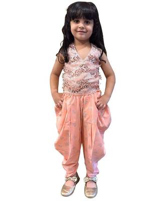 woven sleeveless embellished top with dhoti-peach 5