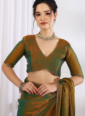 silk blend zari woven print ready to wear saree dark mustard 4
