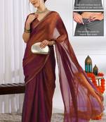 silk blend zari woven print ready to wear saree coffee brown