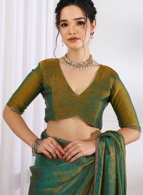 silk blend zari woven print ready to wear saree mehandi green 4