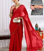 silk blend zari woven print ready to wear saree red