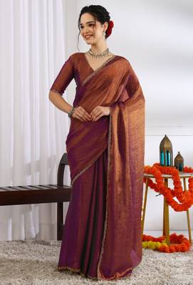 silk blend zari woven print ready to wear saree coffee brown 2