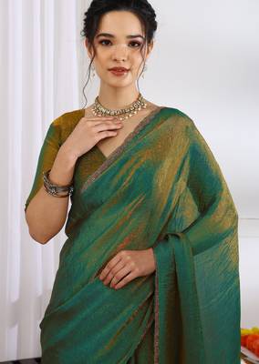 silk blend zari woven print ready to wear saree mehandi green 5