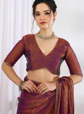 silk blend zari woven print ready to wear saree coffee brown 5