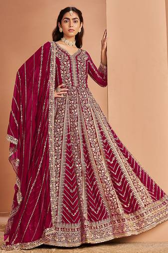 rani pink Embroidered faux georgette anarkali salwar suit