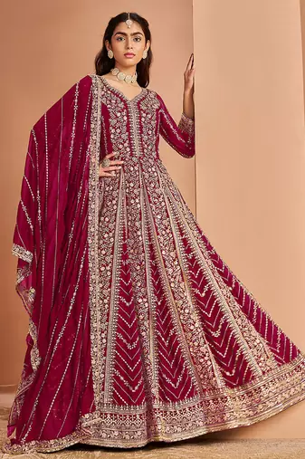 rani pink Embroidered faux georgette anarkali salwar suit