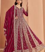 rani pink Embroidered faux georgette anarkali salwar suit