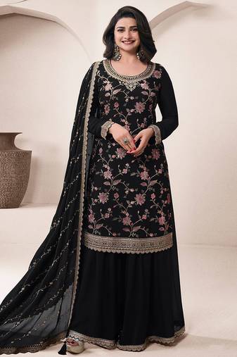 black Chinon embroidered Sharara suit