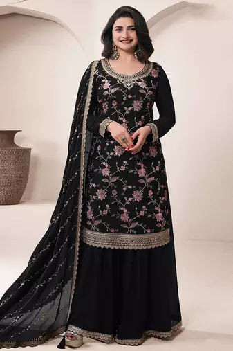 black Chinon embroidered Sharara suit