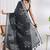 cotton blend floral block print ready to wear saree with pocket dark grey