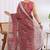 cotton blend geometric print ready to wear saree with pocket coral pink