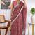 cotton blend geometric print ready to wear saree with pocket coral pink
